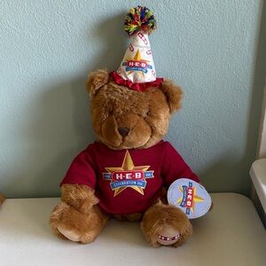 2005 H-E-B Celebration 100 Plush Bear in Burgundy Sweatshirt